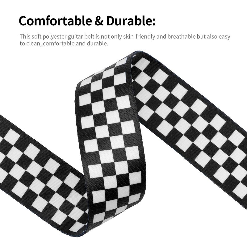 BestSounds Guitar Strap, Bass Guitar Strap, Electric and Acoustic Guitar Straps - Durable Nylon Checkered Guitar Shoulder Strap with Leather Ends (Black and White Checkered) - Image 3